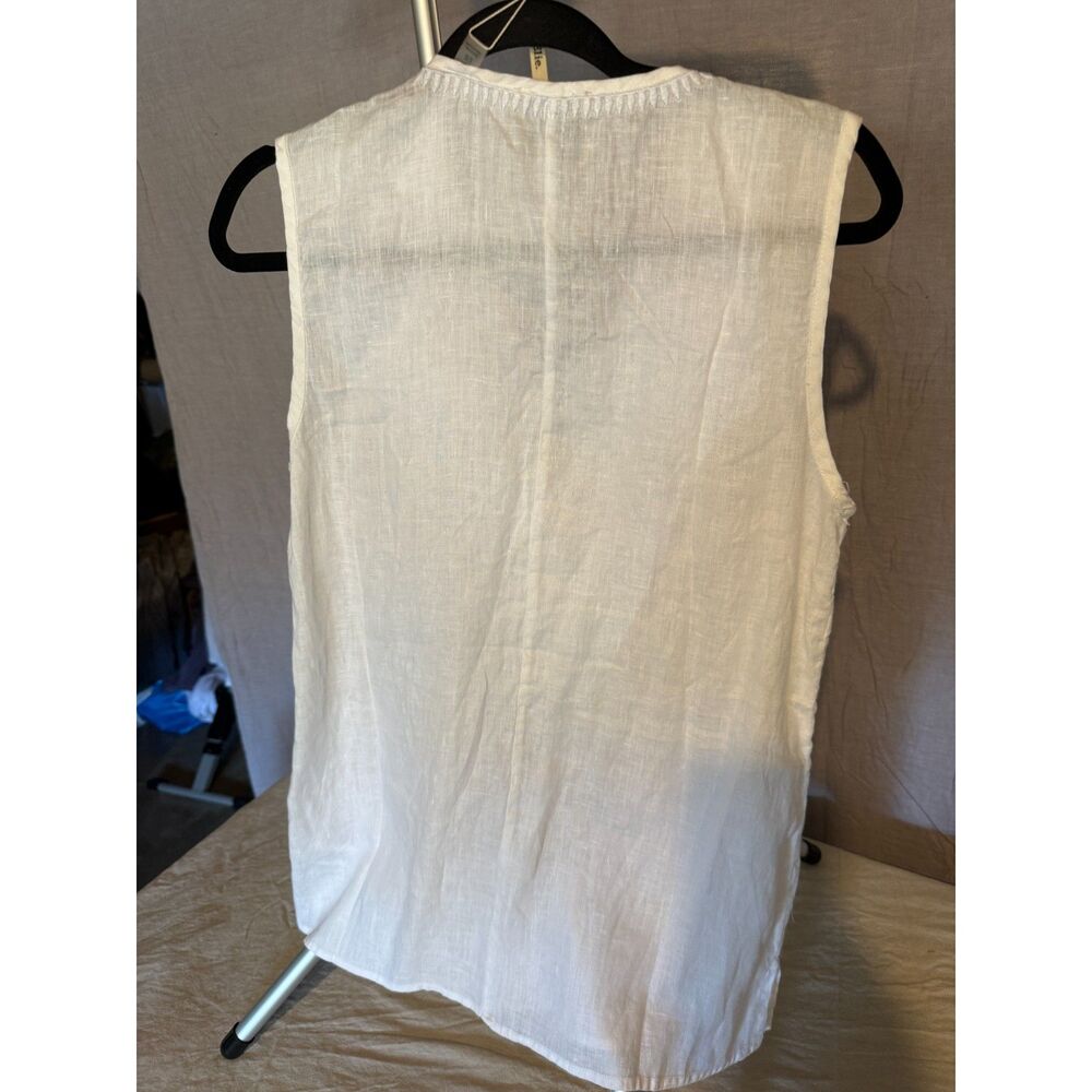 Tahari White Linen Sleeveless Tunic Blouse with Embroidery - NWT - s L - Picture 3 of 3